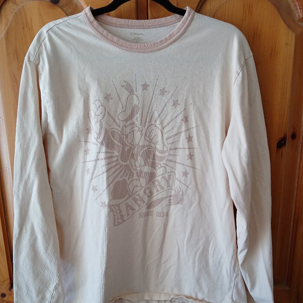 Disney Store Long Sleeve T-Shirt Mens Large Tan Cotton Donald Duck